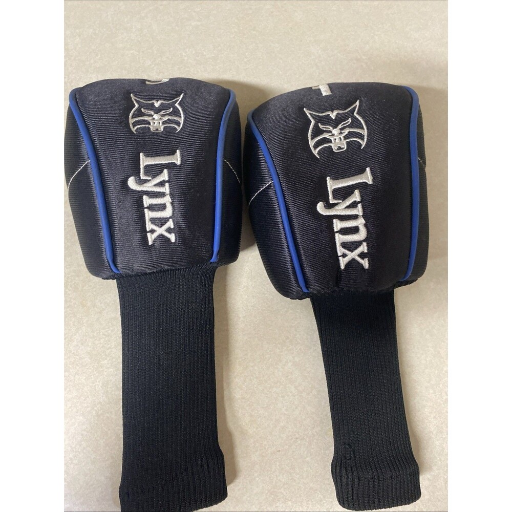 LYNX HEADCOVER GOLF  BLUE & BLACK W/WHITE EMBROIDERED LETTERING  No 1&3